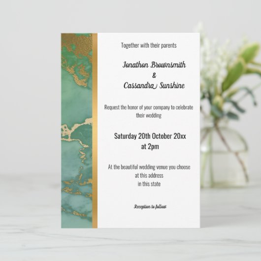 INVITATION CLASSIQUE EN MARBRE SAGE OR TRIM (Debout devant)