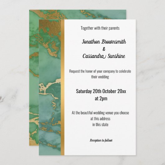 INVITATION CLASSIQUE EN MARBRE SAGE OR TRIM (Devant / Derrière)