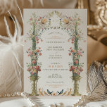 Invitation classique Enchanted Garden Wedding<br><div class="desc">Cette faire-part de mariage est une toile romantique peinte dans les tons doux d'un jardin anglais. Les fleurs de carnation rose, corail et ivoire descendent en cascade les urnes dorées ornées, symbolisant la croissance et la floraison de l'amour. L'arcade fleurie, ornée d'une végétation délicate, encadre les initiales du couple dans...</div>