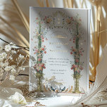 Invitation classique Enchanted Garden Wedding<br><div class="desc">Cette faire-part de mariage est une toile romantique peinte dans les tons doux d'un jardin anglais. Les fleurs de carnation rose, corail et ivoire descendent en cascade les urnes dorées ornées, symbolisant la croissance et la floraison de l'amour. L'arcade fleurie, ornée d'une végétation délicate, encadre les initiales du couple dans...</div>