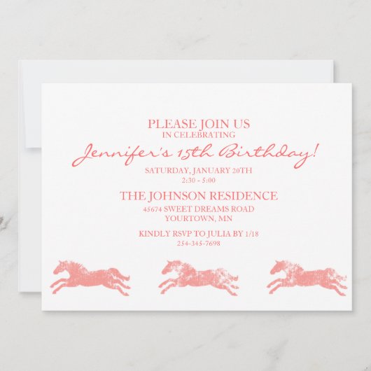 Invitation Classique Equestre filles Quinzième anniversaire (Devant)
