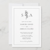 Invitation Classique Floral Noir Et Blanc Mariage moderne (Devant)