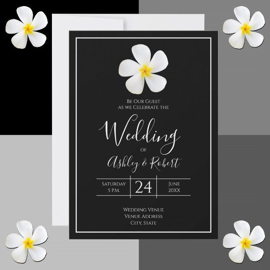 Invitation Classique Formelle Moderne, Blanc sur Noir, Mariag