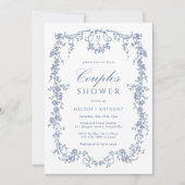 Invitation Classique Français Blue Floral Couples Douche (Devant)
