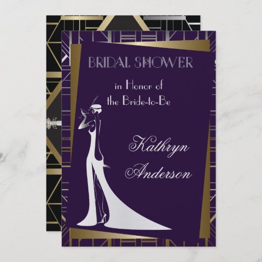 Invitation Classique Gatsby Déco Douche nuptiale (Devant / Derrière)