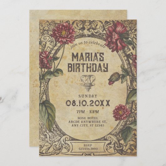 Invitation Classique gothique marron vintage (Devant / Derrière)