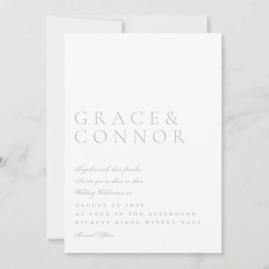 Invitation Classique gris clair Élégant Mariage de style mode (Devant)
