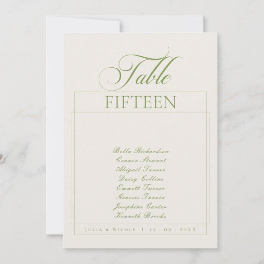 Invitation Classique Ivory Vert Calligraphie Nom Table Numéro (Devant)
