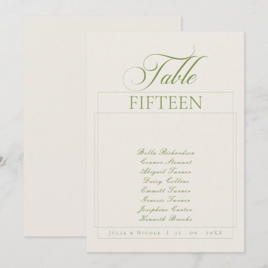 Invitation Classique Ivory Vert Calligraphie Nom Table Numéro (Devant / Derrière)