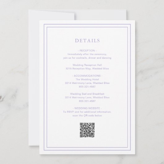 Invitation Classique Lilac QR Code Mariage élégant (Dos)