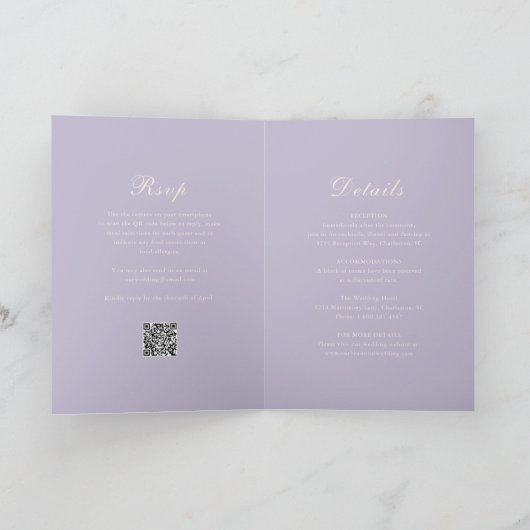 Invitation Classique Lilac QR Code Mariage élégant (Intérieur)