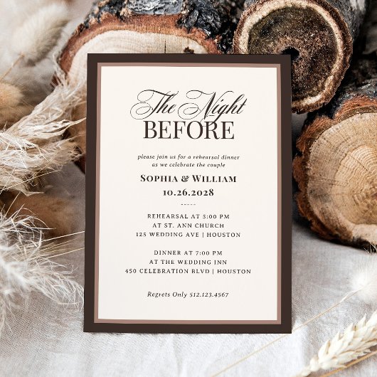 Invitation Classique Luxe | Dîner de répétition marron neutre