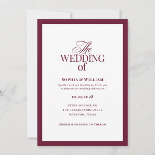 Invitation Classique Luxe Mariage élégant blanc et bordeaux