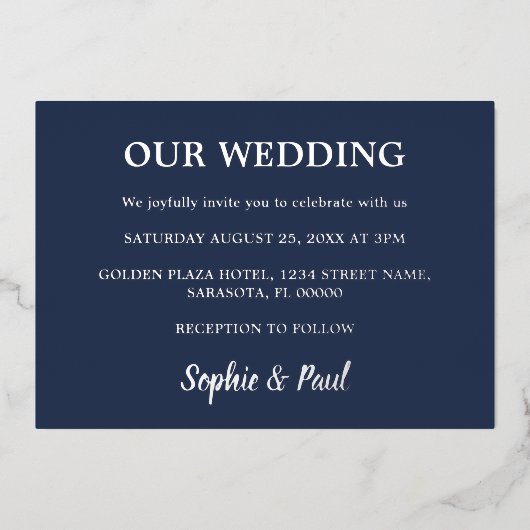 Invitation classique Mariage bleu marine (Recto)