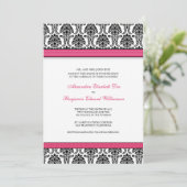 Invitation classique Mariage damassé (ruban fuchsi (Debout devant)