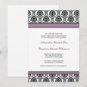 Invitation classique Mariage damassé (rubans lilas (Devant / Derrière)