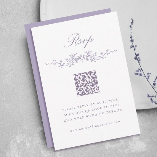 Invitation Classique Mariage RSVP Bordure Florale Lavande Fra