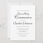 Invitation Classique Minimal Blanc Garçon Première Communion (Devant)