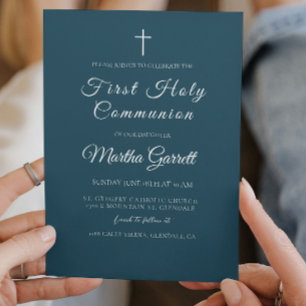 Invitation Classique Minimal Blue Boy Première Communion Sain