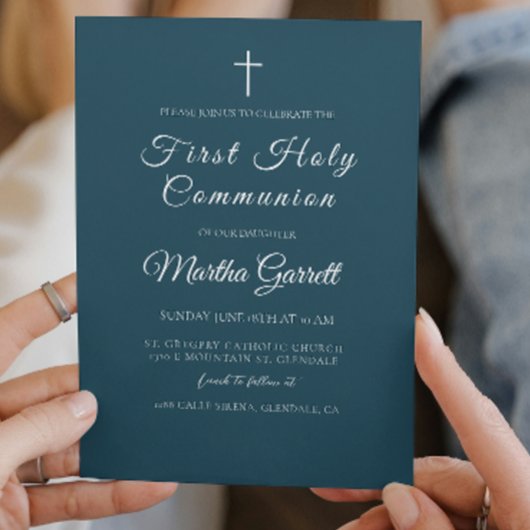 Invitation Classique Minimal Blue Boy Première Communion Sain