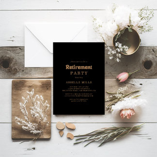 Invitation Classique minimal Or Noir pour une fête de retrait