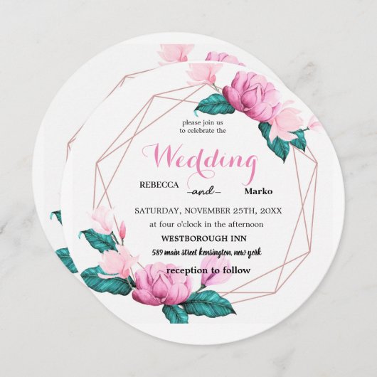 Invitation Classique minimaliste, Belles Fleurs, Fram d'or (Devant / Derrière)