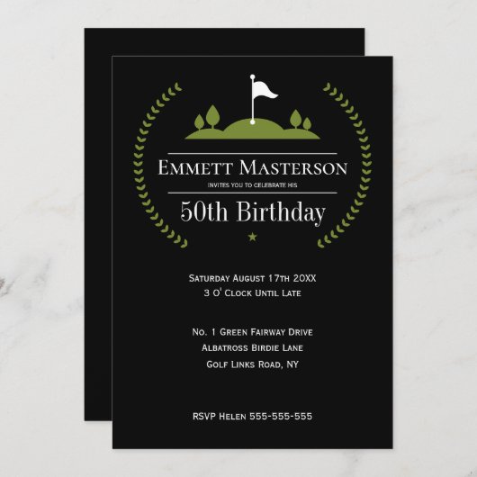 Invitation Classique moderne 50e anniversaire Golfer fête d'a (Devant / Derrière)