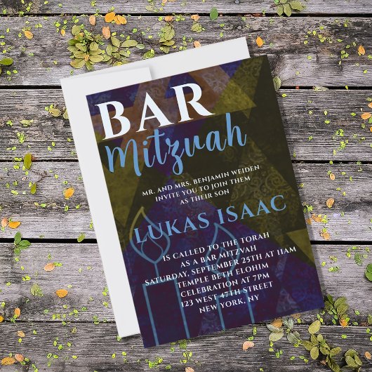 Invitation Classique moderne Blue Bar Mitzvah Type Bold