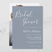 Invitation Classique moderne Dusty Blue avec Fête des mariées (Devant / Derrière)