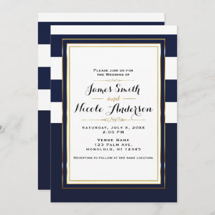 Invitation Classique Moderne Elégant Mariage Bleu & Or