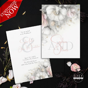 Invitation Classique Moderne Fleurs d'Ivoire et Rose 