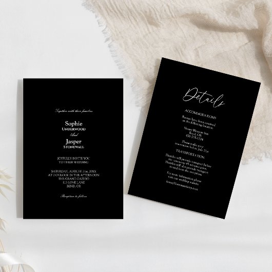 Invitation Classique moderne Noir simple tout en un Mariage