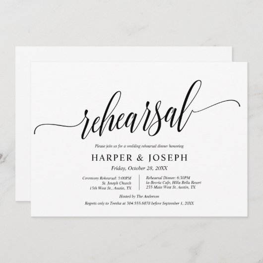 Invitation Classique moderne, répétition Mariage et dîner (Devant / Derrière)