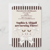 Invitation Classique Moderne Stripe Bunny Twin Girl Anniversa (Devant)