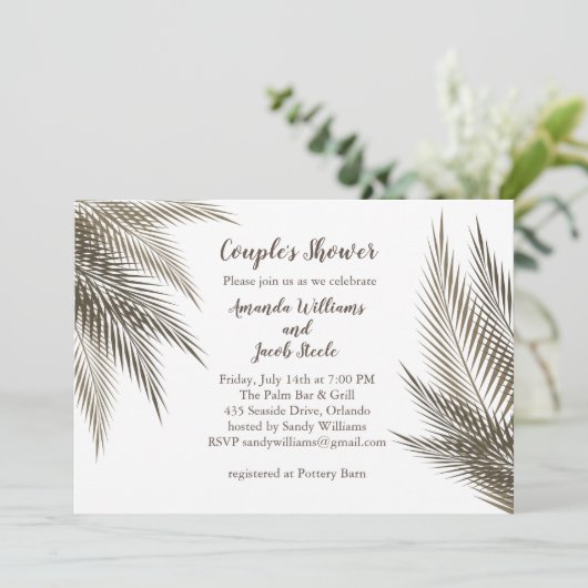 Invitation Classique & naturel Palm Feuille Douche Couple (Debout devant)
