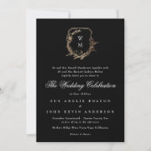 Invitation classique noir blanc monogramme mariage or crête (Devant)