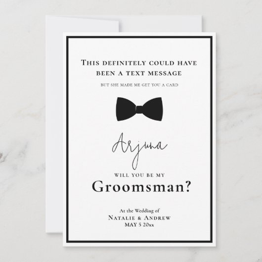 Invitation Classique Noir & Blanc Tuxedo Funny Groomsman (Devant)