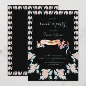 Invitation Classique Noir et rose clair Fleur douce 16 (Devant / Derrière)
