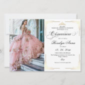 Invitation Classique Or Blanc Script Photo Quinceañera (Devant)