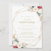 Invitation Classique Or Floral 50e Anniversaire de Mariage  (Devant)