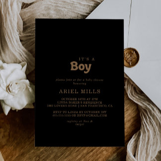 Invitation Classique Or Noir Minimal C'est Un Garçon Baby Sho