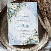 Invitation Classique Pastel Bleu Blanc Argent Rose Mariage