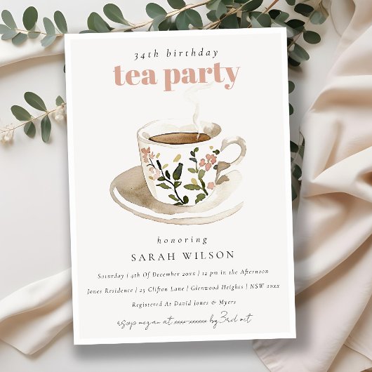 Invitation Classique Pastel Floral Tea Cup Anniversaire Tea P