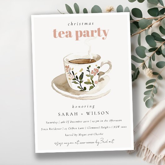 Invitation Classique Pastel Floral Tea Cup Christmas Tea Part