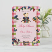 Invitation classique pour baby shower fille ours e (Debout devant)