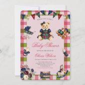 Invitation classique pour baby shower fille ours e (Devant)