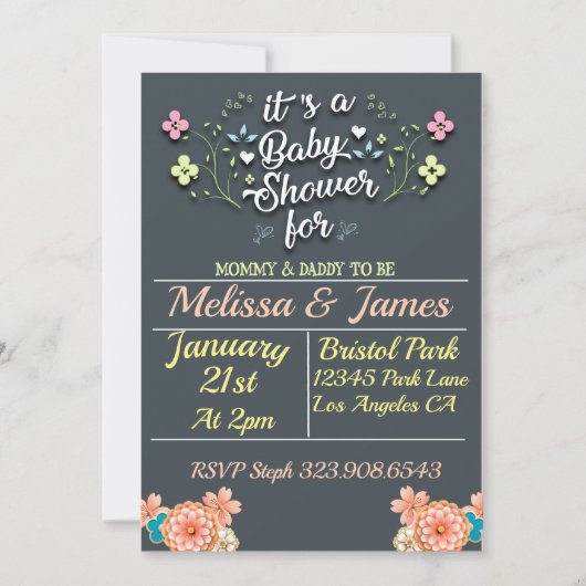 Invitation classique pour une baby shower florale (Devant)
