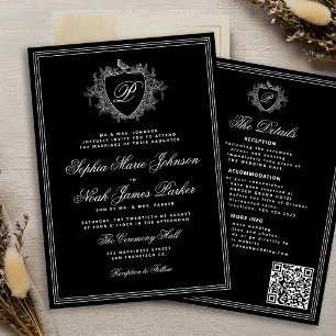 Invitation Classique QR code de mariage monochrome formel mon
