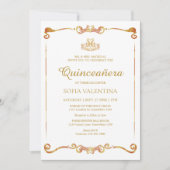 Invitation classique Quinceanera blanche et or (Devant)