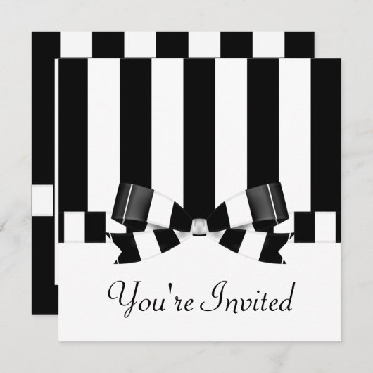 Invitation Classique rayé noir et blanc de mariage (Devant / Derrière)